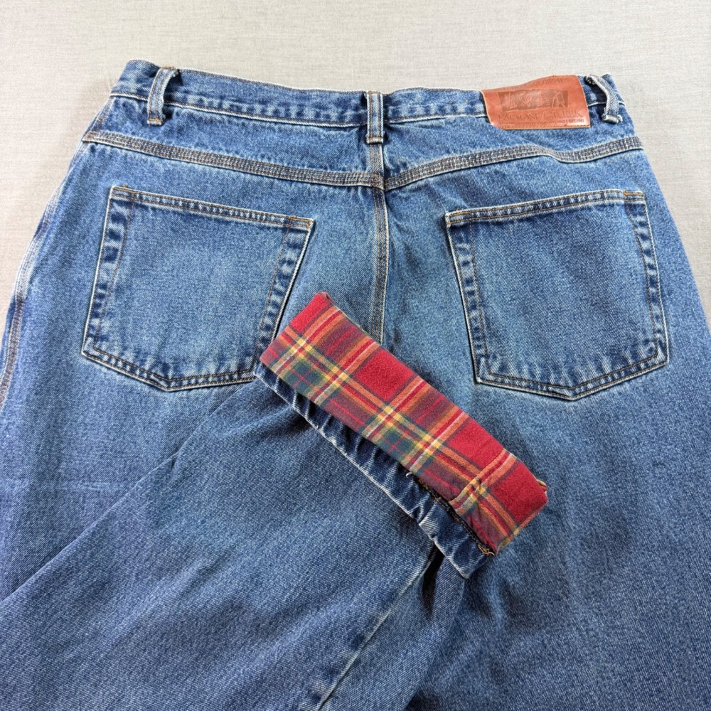 Moose Creek Flannel Lined Jeans Mens 36x32 Blue Excellent Plaid Denim Pant